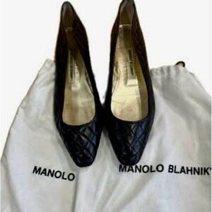 Manolo Blahnik Black Quilted Pointed-Toe Ballet Flats